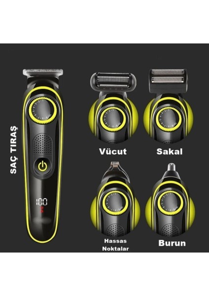 5'in1 Kablosuz Erkek Traş Makinesi Saç Sakal ve Vücut Bakım Seti Siyah fırsatları