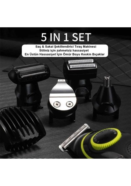 5'in1 Kablosuz Erkek Traş Makinesi Saç Sakal ve Vücut Bakım Seti Siyah indirimleri