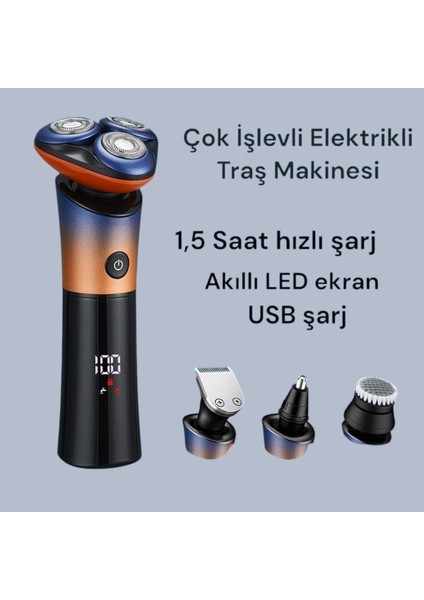 USB Şarjlı Çok Fonksiyonlu Üç Bıçaklı Traş Makinesi ve Kullanışlı Tasarım