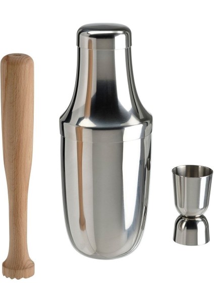 Paslanmaz Çelik Kokteyl Seti 600 Ml, Çalkalayıcı, Tokmak ve Ölçekli