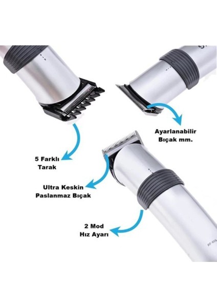 Kablosuz T Bıçaklı Traş Makinesi 02mm Profesyonel Gri fırsatları