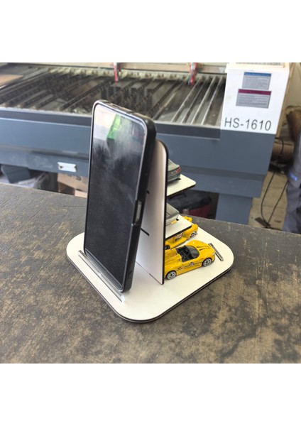 Telefon Tutucu ve 5'li Oyuncak Araba Rafı Sergi Standı, 2'si 1 Arada Dekoratif Masa Üstü Organizer modelleri