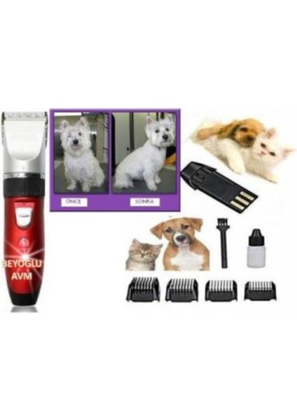 Kedi ve Köpekler Profesyonel Tıraş Makinesi Kırmızı li Hayvan Bakım Cihazı