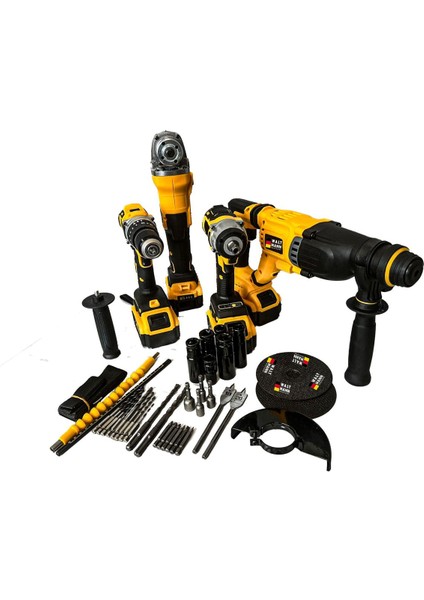 Akülü Çoklu Set: Şarjlı Matkap, Spiral Matkap, Somun Sıkma ve Çelik Mandren