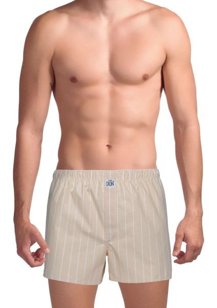 Poplin Erkek Boxer Pastel Krem Çizgili