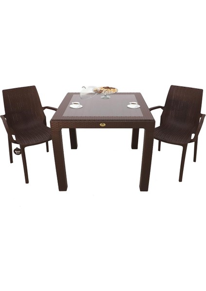 Elit Rattan 90x90 2 Kişilik Nirvana Koltuk Camlı Masa Takımı Kahverengi
