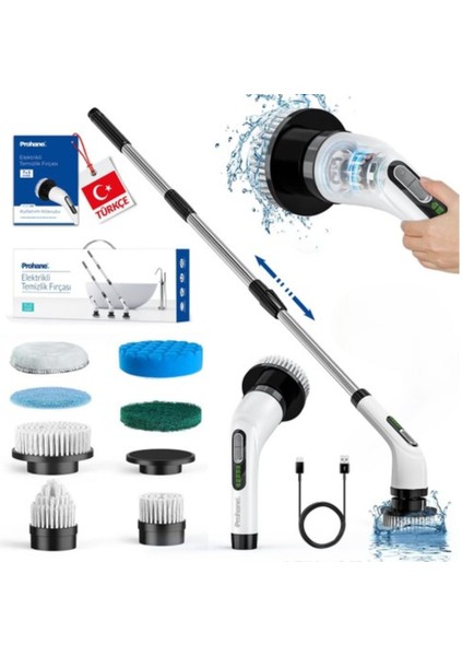 Elektrikli Temizlik Fırçası, Şarjlı Temizlik Fırçası 7 Adet Farklı Başlık Ile, Mutfak ve Banyolarda Birçok Temizlik Görevi Için, Küvet, Duş, Fayans ve Zemin Için Temizlik Malzemeleri