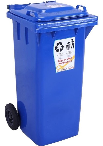 Plastik Çöp ve Atık Konteyneri 120 Lt Tekerlekli Orjinal Mavi (1 ADET)
