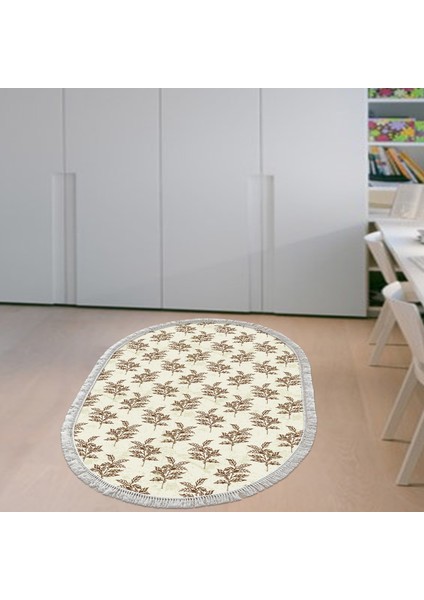 Kaymaz Dijital Mutfak & Salon Halı Toprak Saçaklı Oval Vintage AL5011 Bej