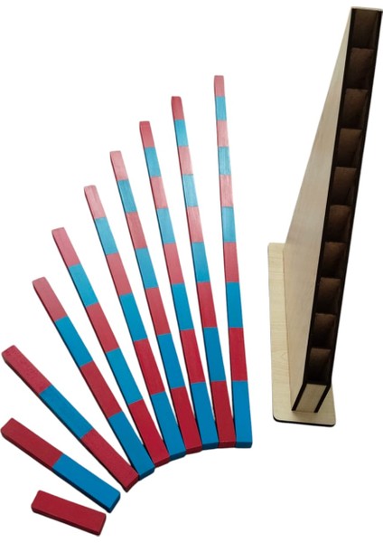 Montessori Ahşap Kırmızı Mavi Çubuklar