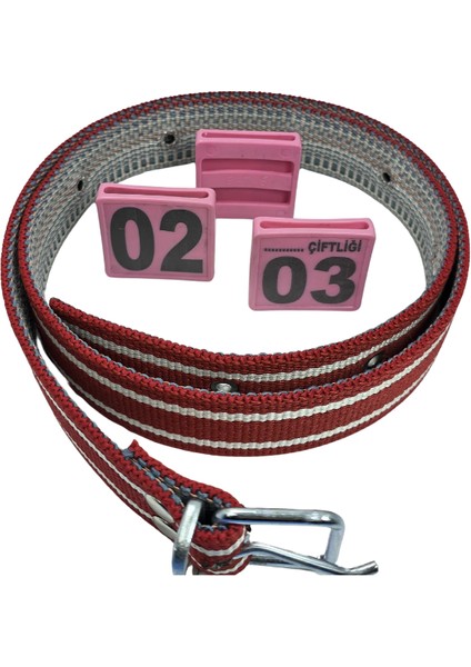 30 Adet Pembe Renk Büyükbaş Hayvan Boyunluk Kemer ve Numaratör Takımı (Kemer+Numara)