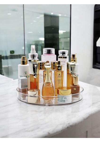 Döner Makyaj ve Takı Düzenleyici, 360 Derece Erişim, Şık Gri Tasarım