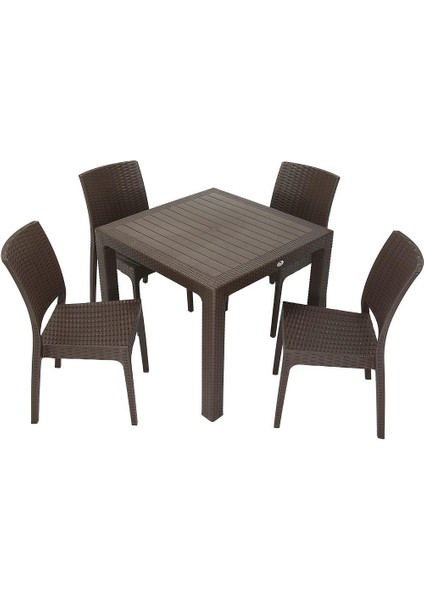 Elit Rattan 90x90 Elit Sandalye Masa Takımı Kahverengi