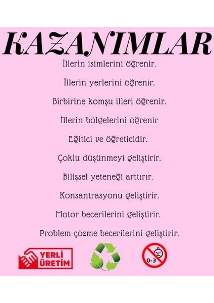Karınca Ahşap Türkiye Haritası Puzzlle Eğitici Ahşap Oyuncak fiyatları