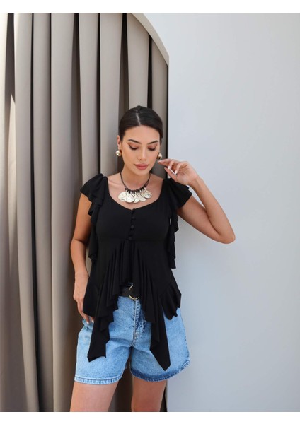 Volan Kol Asimetrik Bluz fırsatları