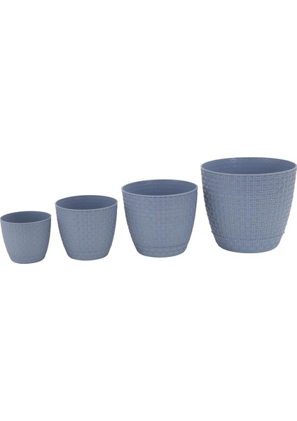 Plastik Hasır Görünümlü Rattan Saksı 4'Lü Set