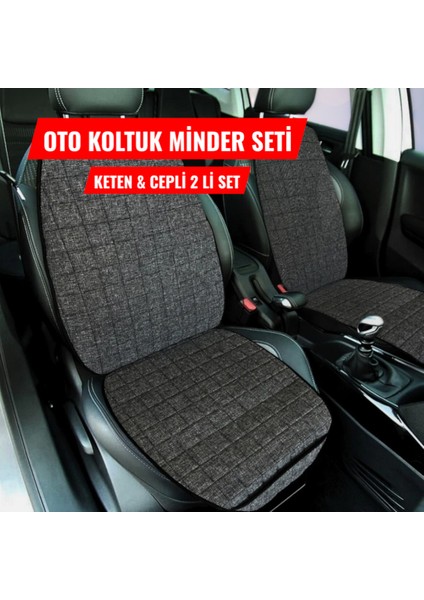 Oto Koltuk Koruyucu Minder Kılıf Cepli 2'li Set