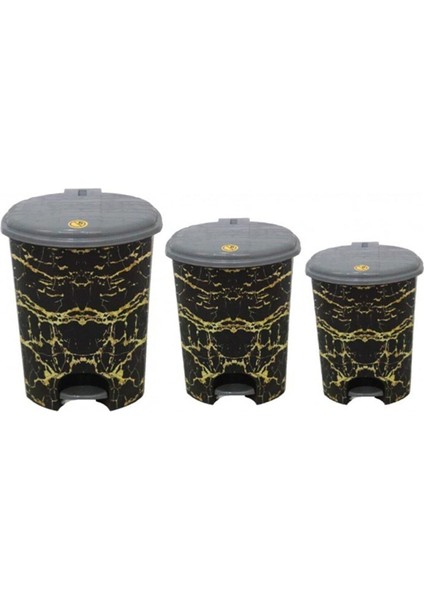 Plastik 3'Lü Desenli Pedallı Çöp Kovası Set (11-18-30 lt)
