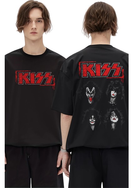 Kiss Grup Sırt Baskılı T-Shirt, Unisex Rock Metal Temalı Tişört