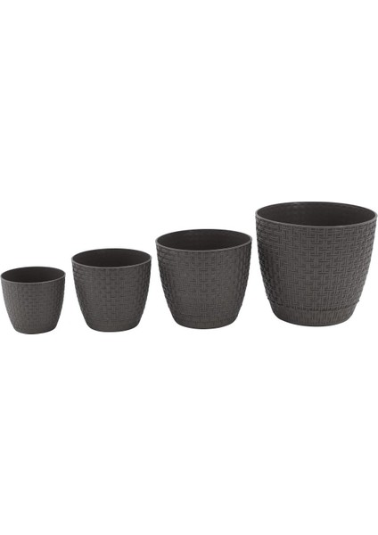 Plastik Hasır Görünümlü Rattan Saksı 4'Lü Set