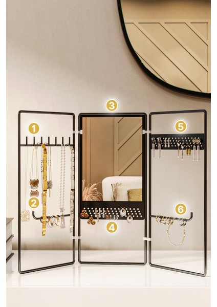 Şık Siyah Takı ve Makyaj Organizeri, Kolye, Küpe, Yüzük, Bileklik İçin Uygun