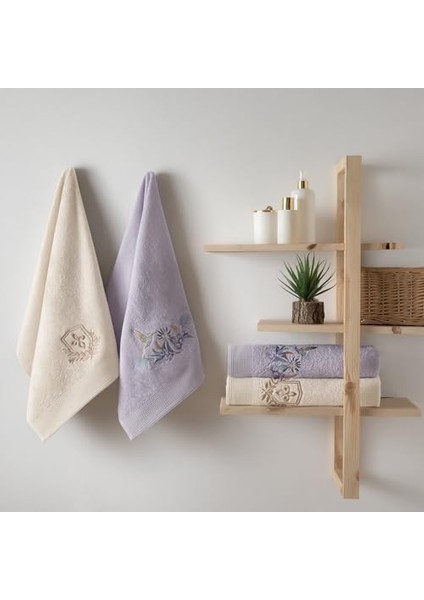 Pamuk%40 Vıscose Muse Hamam Seti Lavanta-Camel 4&apos;lü Set fiyatları