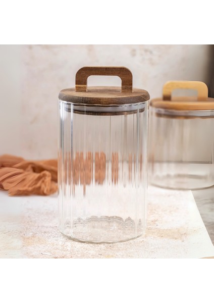 950 ML Borosilikat Cam Kavanoz – Akasya Kapaklı, Çizgili, Kulplu Sızdırmaz Silikonlu modelleri