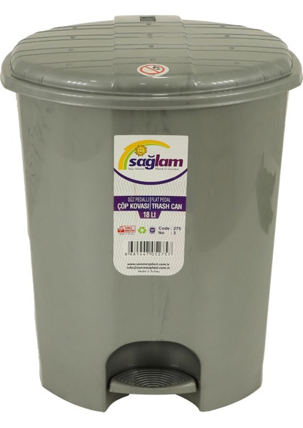 Plastik Düz Pedallı Çöp Kovası 3 Nolu Iç Kovasız (18 lt)