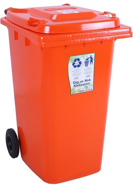 Plastik Çöp ve Atık Konteyneri 240 Lt Tekerlekli Orjinal Turuncu
