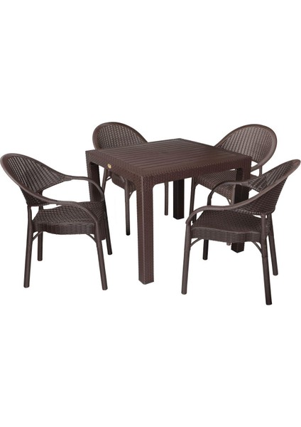 Elit Rattan 90x90 Eylül Koltuk Masa Takımı Kahverengi