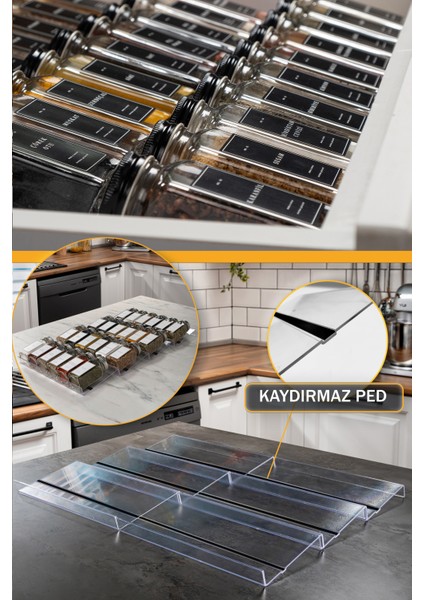 24'lü Şeffaf Pleksi Standlı Cam Baharatlık Seti Kapaklı Etiketli Baharatlık Takımı MH02SYH24 fırsatları