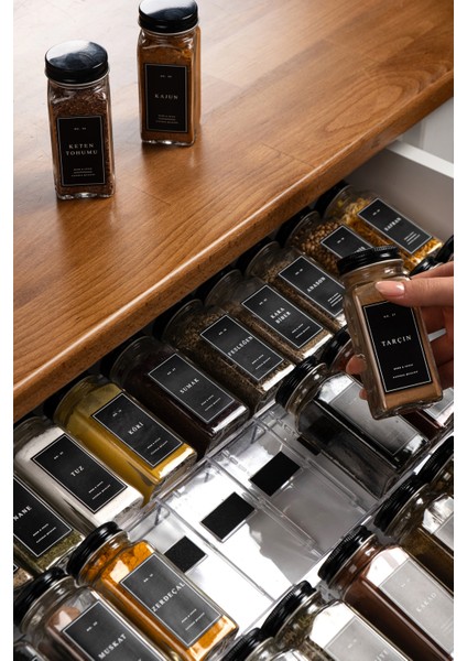 24'lü Şeffaf Pleksi Standlı Cam Baharatlık Seti Kapaklı Etiketli Baharatlık Takımı MH02SYH24 indirimleri