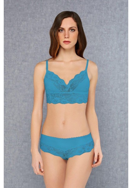 Zümrüt Kadın Dantelli Dolgusuz Bralet Sütyen Külot Takım 12432