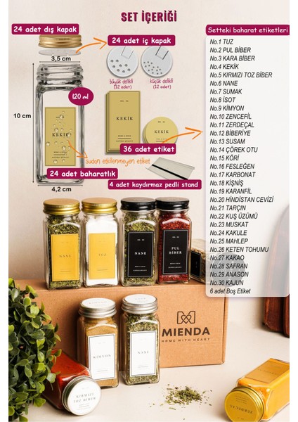 24'lü Şeffaf Pleksi Standlı Cam Baharatlık Seti Gold Kapaklı Etiketli Baharatlık Takımı MH02GLD24 indirimleri