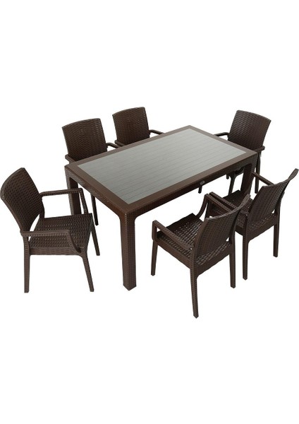 Elit Rattan 90x150 Elit Koltuk Camlı Masa Takımı KAHVERENGİ