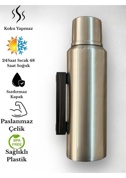 1.5 Litre Çift Katlı Çelik Termos-24 Saat Sıcak, 48 Saat Soğuk, Kulplu modelleri