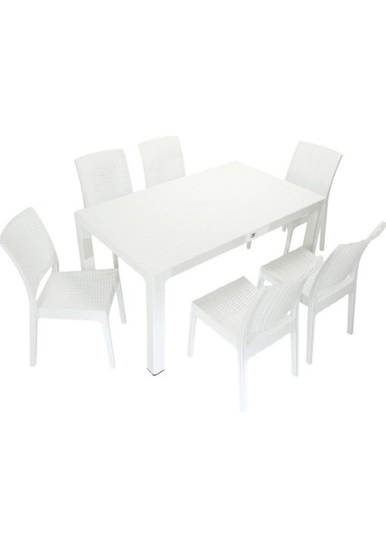 Rattan Masa Takımı 90x150 Camsız Masa 6 Kişilik Rattan Sandalye Seti Bahçe Balkon Teras Takımı