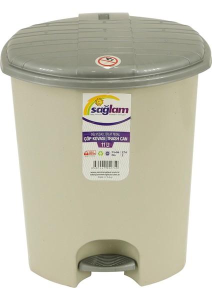 Plastik Düz Pedallı Çöp Kovası 2 Nolu Iç Kovasız (11 lt)