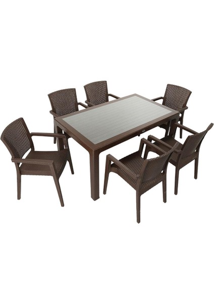 Elit Rattan 90x150 Zeus Koltuk Camlı Masa Takımı Kahverengi