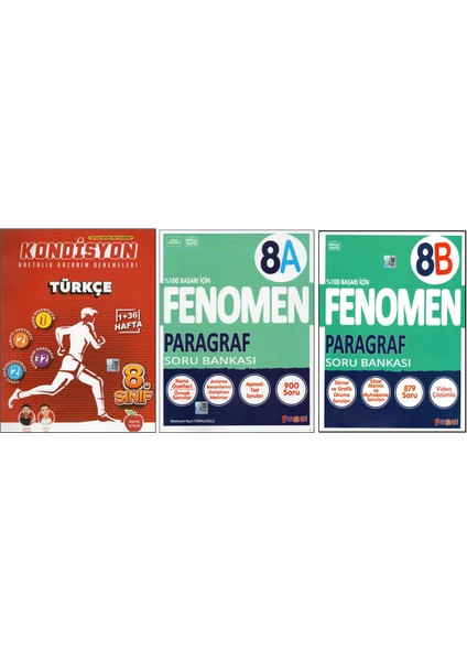 8.sınıf Kondisyon Türkçe+Fenomen 8A ve 8b Paragraf (3 Kitap)