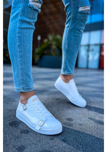J191 Side Buckle Ortopedik Taban Günlük Cilt Erkek Sneaker Spor Ayakkabı Cbt Beyaz fiyatları