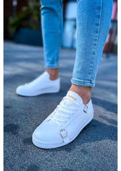 J191 Side Buckle Ortopedik Taban Günlük Cilt Erkek Sneaker Spor Ayakkabı Cbt Beyaz modelleri