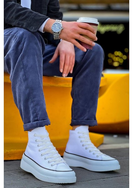 J-Cx-3 Bağcıklı Ortopedik Rahat Taban Uzun Erkek Sneaker Spor Ayakkabı Bt Beyaz
