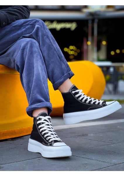 J-Cx-3 Bağcıklı Ortopedik Rahat Taban Uzun Erkek Sneaker Spor Ayakkabı Bt Siyah modelleri