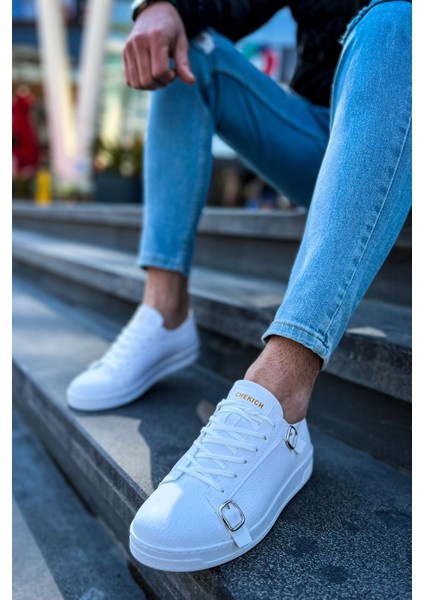 J191 Side Buckle Ortopedik Taban Günlük Cilt Erkek Sneaker Spor Ayakkabı Cbt Beyaz indirimleri