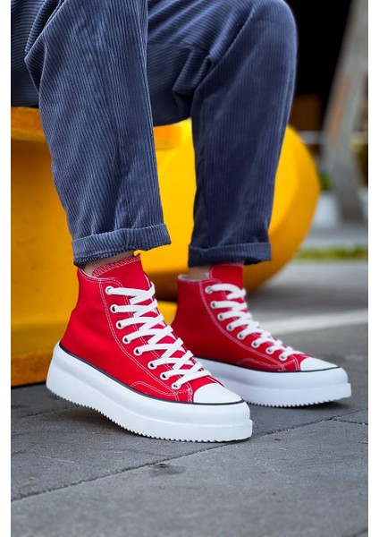 J-Cx-3 Bağcıklı Ortopedik Rahat Taban Uzun Erkek Sneaker Spor Ayakkabı Bt Kırmızı