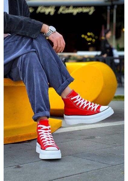 J-Cx-3 Bağcıklı Ortopedik Rahat Taban Uzun Erkek Sneaker Spor Ayakkabı Bt Kırmızı modelleri