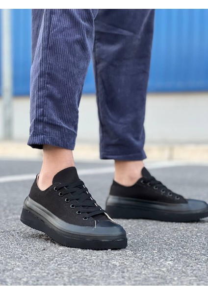 J-Cx-3 Bağcıklı Ortopedik Rahat Taban Kısa Erkek Sneaker Spor Ayakkabı St Siyah