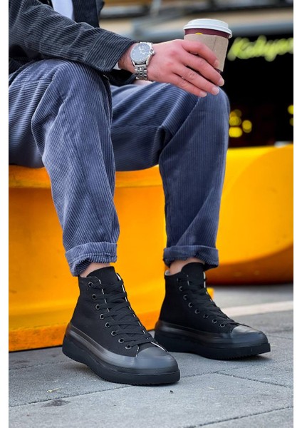J-Cx-3 Bağcıklı Ortopedik Rahat Taban Uzun Erkek Sneaker Spor Ayakkabı St Siyah