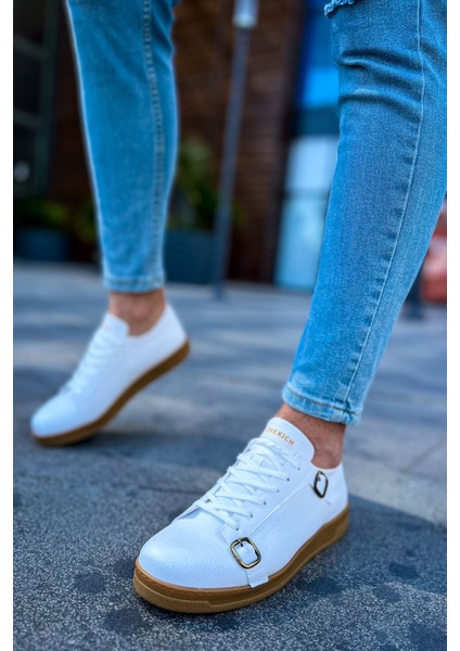 J191 Side Buckle Ortopedik Taban Günlük Cilt Erkek Sneaker Spor Ayakkabı Ctt Beyaz fiyatları